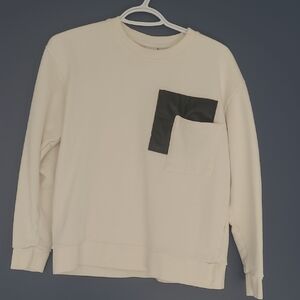 Zara Cream Crewneck Sweater with Black Pocket